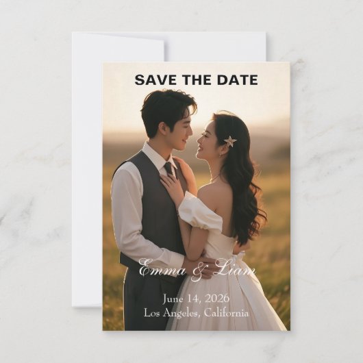 Elegant Golden-Hour Save the Date Card セーブザデート (正面)