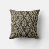 Elegant Golden Leaf Navy Pattern Throw Pillow クッション (裏面)