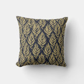 Elegant Golden Leaf Navy Pattern Throw Pillow クッション (正面)