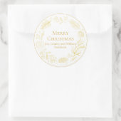 Elegant Golden Leaves & Berries Merry Christmas ラウンドシール (バッグ)