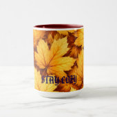 Elegant Golden Maple Leaf Custom Name & Quote Mug マグカップ (中央)