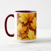 Elegant Golden Maple Leaf Custom Name & Quote Mug マグカップ (左)