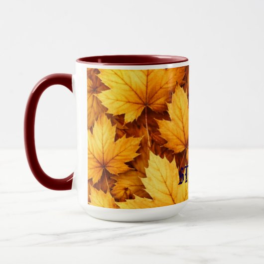 Elegant Golden Maple Leaf Custom Name & Quote Mug マグカップ (左)