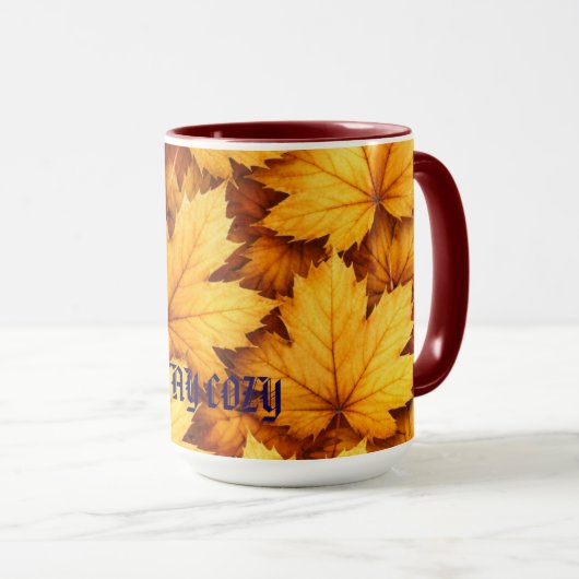 Elegant Golden Maple Leaf Custom Name & Quote Mug マグカップ (正面右)