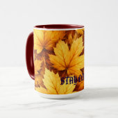 Elegant Golden Maple Leaf Custom Name & Quote Mug マグカップ (正面左)