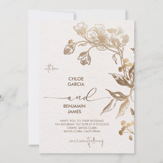 Elegant Golden Orchid Wedding 招待状 (正面)