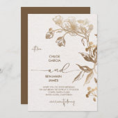 Elegant Golden Orchid Wedding 招待状 (正面/裏面)