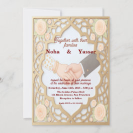 Elegant Golden Ornate Moroccan Indian Wedding Invi 招待状
