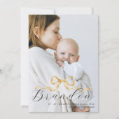 Elegant Golden Ribbon Photo Baby Shower Thank You サンキューカード (正面)
