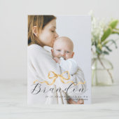 Elegant Golden Ribbon Photo Baby Shower Thank You サンキューカード (スタンド正面)