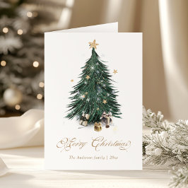 Elegant Golden Script Christmas tree Holiday Card シーズンカード