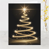 Elegant Golden Sparkle Christmas Tree カード (黄色い花)