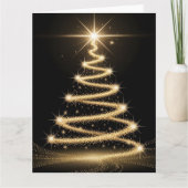 Elegant Golden Sparkle Christmas Tree カード (正面)