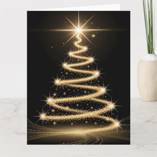 Elegant Golden Sparkle Christmas Tree カード (正面)