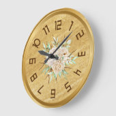 Elegant Golden Wall Clock With Flowers  ラージ壁時計 (傾斜)