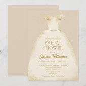 Elegant Golden Wedding Gown Dress Bridal Shower 招待状 (正面/裏面)