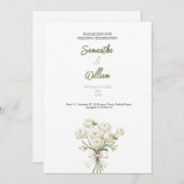 elegant golden white rose wedding invitation 招待状 (正面/裏面)