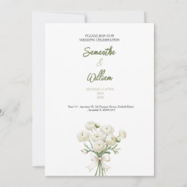 elegant golden white rose wedding invitation 招待状