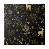 Elegant Golden Winter Forest Pattern タイル (正面)