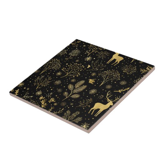 Elegant Golden Winter Forest Pattern タイル (側面)
