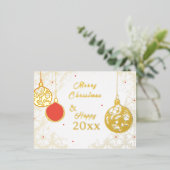 Elegant Goldfoil Festive Ornaments Christmas 箔招待状ポストカード (立ち正面)