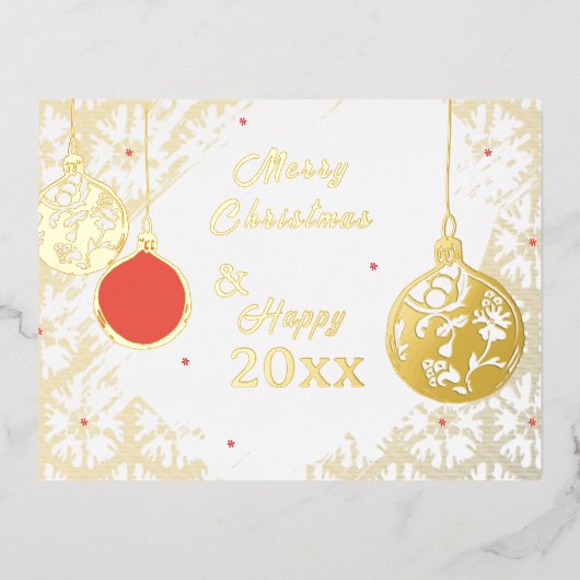 Elegant Goldfoil Festive Ornaments Christmas 箔招待状ポストカード (正面)