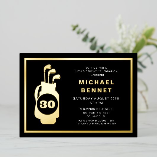 Elegant Golf 30th Birthday 箔招待状 (立ち正面)