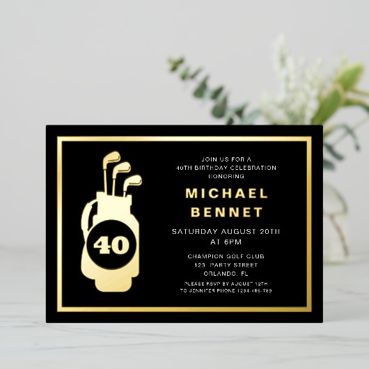 Elegant Golf 40th Birthday 箔招待状 (立ち正面)