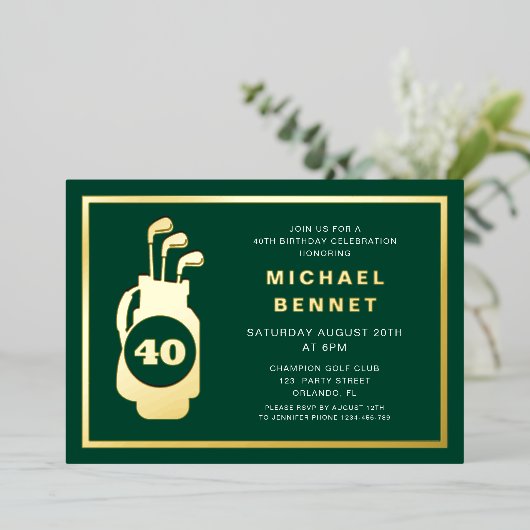 Elegant Golf 40th Birthday 箔招待状 (立ち正面)