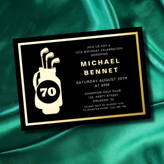 Elegant Golf 70th Birthday 箔招待状