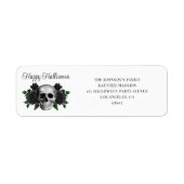Elegant Gothic Black Floral Skull Halloween ラベル (正面)