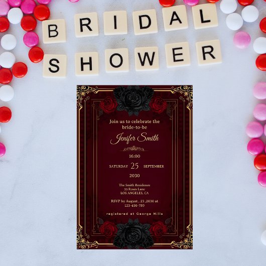 Elegant Gothic Dark Romance Bridal Shower 招待状