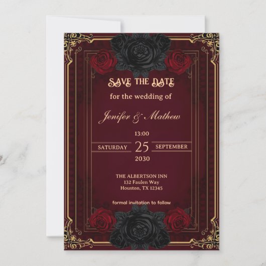 Elegant Gothic Dark Romance Wedding Save the Date 招待状 (正面)