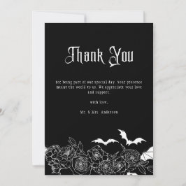 Elegant Gothic Floral Black Wedding Photo サンキューカード