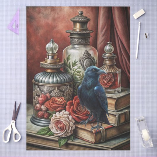  Elegant Gothic Floral & Raven Furniture Decoupage 薄葉紙 (クラフト)