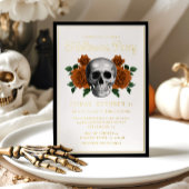 Elegant Gothic Floral Skull Halloween Gold 箔招待状