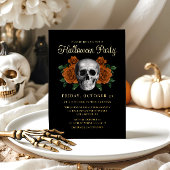 Elegant Gothic Floral Skull Halloween Gold 箔招待状