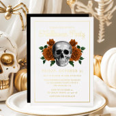 Elegant Gothic Floral Skull Halloween Gold 箔招待状
