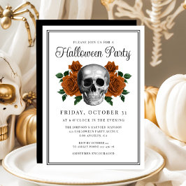 Elegant Gothic Floral Skull Halloween Invitation 招待状