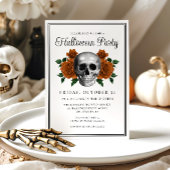 Elegant Gothic Floral Skull Halloween Invitation 招待状