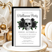 Elegant Gothic Floral Skull Halloween Invitation 招待状
