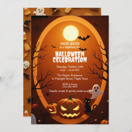 Elegant Gothic Halloween Party Invitation 招待状 (正面/裏面)