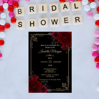 Elegant Gothic Romance Roses Bridal Shower 招待状