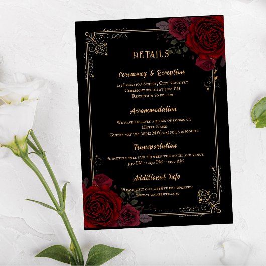 Elegant Gothic Romance Roses Wedding エンクロージャーカード