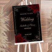 Elegant Gothic Romance Roses Wedding Welcome Sign ポスター
