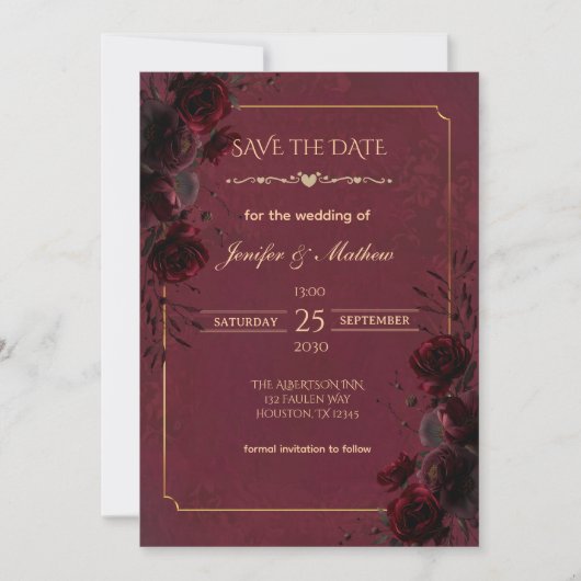 Elegant Gothic Romance Wedding Save the Date (正面)