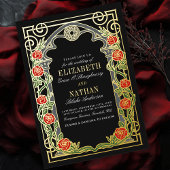 Elegant Gothic Roses Cathedral Frame Wedding 箔招待状