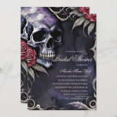 Elegant Gothic Skull & Red Roses Bridal Shower 招待状 (正面/裏面)