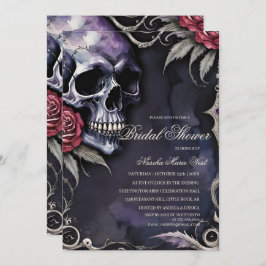 Elegant Gothic Skull & Red Roses Bridal Shower 招待状