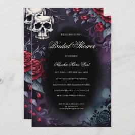 Elegant Gothic Skull & Roses Bridal Shower 招待状